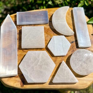 Polished Selenite Charging Plates - Square, Rectangle, Circle, Hexagon, Moon or Triangle - Choose Size & Shape
