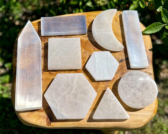 Selenite Charging Stations - Square, Rectangle, Circle, Hexagon, Moon or Triangle: Choose Shape & Size (Polished Charging Plates)
