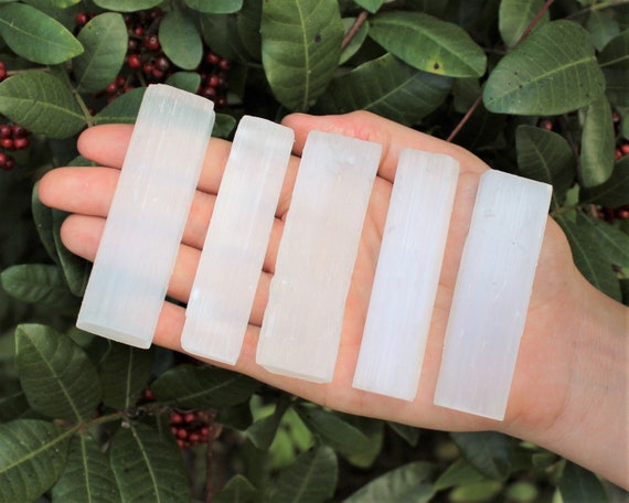 2.5" - 3" Selenite Sticks: 5 Piece Lot, Raw Rough Natural Selenite Wand (Crystal Healing, Reiki, Meditation, Chakra)