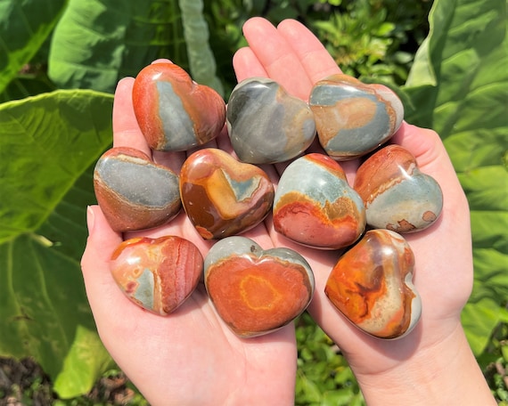 LARGE Polychrome Jasper Heart, 1.5 - 2" (AAA Grade Crystal Heart, Carved Gemstone Heart, Polished Polychrome Jasper Crystal, Desert Jasper)