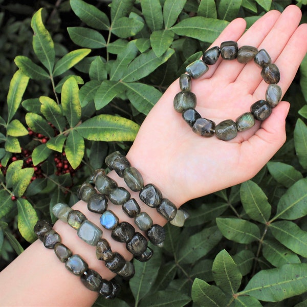 Labradorite Tumbled Gemstone Bracelet: 6-8 mm Stones (Premium Grade Stretch Nugget Bracelet)