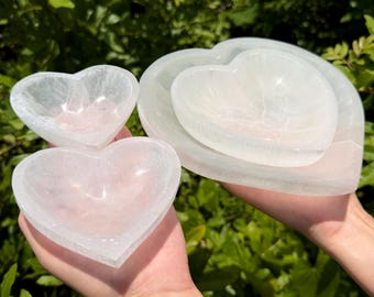 Selenite Heart Crystal Bowls - Choose 3.5", 4", 6" or 8" Size - Decorative Charging Bowl for Altar Decor