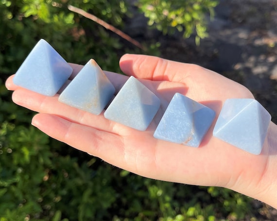 Angelite Crystal Pyramid, 1" - 1.25" (Premium Quality Polished Angelite Gemstone Pyramid)