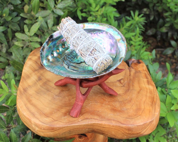 Smudge Kit - Premium Abalone Shell, Blue Sage Smudge Stick, 6" Tripod Stand and Directions (House Cleansing)