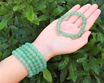 Bracelet en aventurine verte : cristaux ronds de 6 mm ou 8 mm (bracelet en aventurine verte, bracelet en cristal de quartz vert)