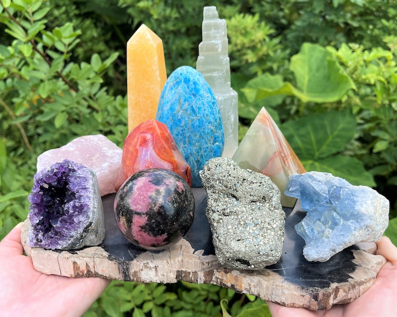 Mystery Crystal Box Crystals, Bracelets, Palm Stones, Selenite, Palo Santo, Tumble and Rough Stones Crystal Confetti, Crystal Gifts 10 Pc. SPECIMEN BOX