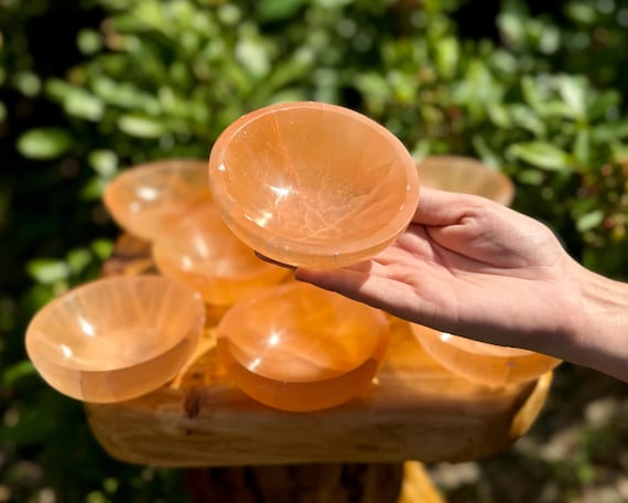 Orange Selenite Charging Bowl, 3" Crystal Offering Bowl (Crystal Cleaning, Charging & Purification Bowl)