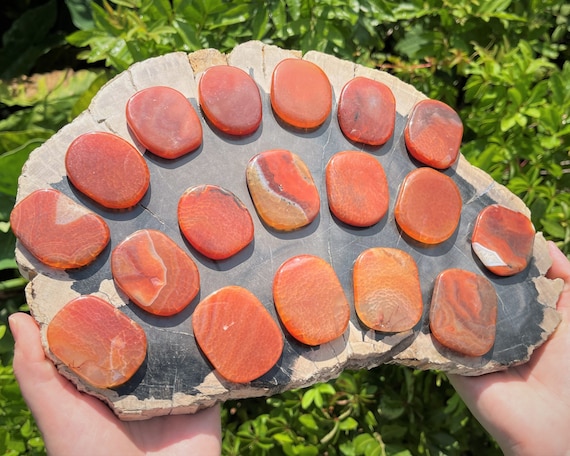 Fire Agate Palm Stone: Medium Size, Stone Shape Oval (Smooth Polished Fire Agate Worry Stone, Fire Agate Gemstone)