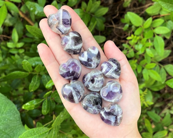 Chevron Amethyst Heart 1" - Choose How Many ('A' Grade Premium Quality Amethyst Crystal Hearts)