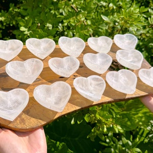 Selenite Heart Charging Bowls, Small 2.75&quot; Heart Shaped Offering Bowl - Choose How Many (Crystal Cleansing Bowl, Charging & Purification)