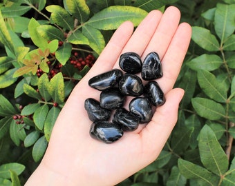 Black Tourmaline Tumbled Stones, 0.75" - 1": Choose How Many Pieces (Premium Quality 'A' Grade)