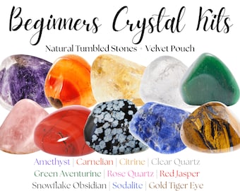 Beginners Crystal Kit, 10 pcs In Velvet Pouch - Most Popular Tumbled Crystals (Chakra Protection Healing Sets)