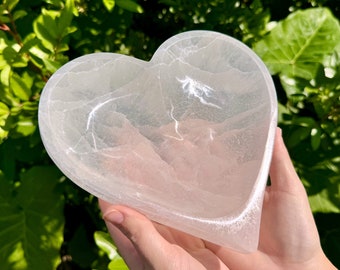 JUMBO Selenite Heart Crystal Bowl, 8” Charging Bowl - Decorative Stone Bowls for Altar Decor