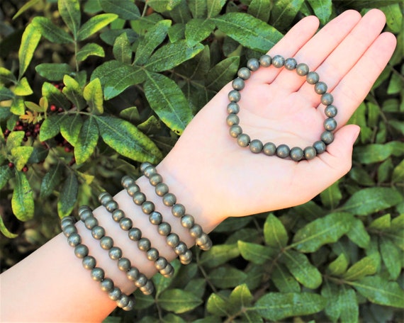 Pyrite Bead Bracelet: 8 mm Round Crystals (Premium Grade Stretch Gemstone Bracelet)