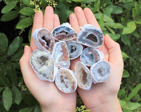 Small Oco Agate Geodes, Natural Crystal Druzy Halves: Choose How Many Pieces ('A' Grade Bulk Lots Beatuiful Oco Agate Crystals)