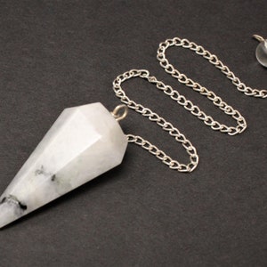 Rainbow Moonstone Pendulum & Chain, Faceted (Crystal Pendulum, Dowsing, Divination)