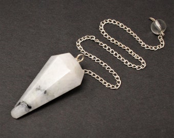 Rainbow Moonstone Pendulum with Chain (Rainbow Moonstone Crystal, Dowsing & Divination)