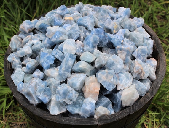 Blue Calcite Rough Natural Stones: Choose Ounces or lb Bulk Wholesale Lots (Premium Quality 'A' Grade)