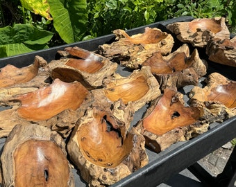 LARGE Gamal Wood Root Bowl - Handmade Unique Wooden Bowl From Indonesia (Stunning Home Decor Wood Bowls)