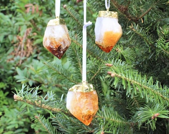 Citrine Crystal Christmas Ornament - Home Decorations for Holidays - Gemstone Christmas Tree Ornaments (Citrine Gold Top)
