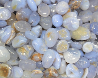 Blue Chalcedony Tumbled Stones: Choose Ounces or lb Bulk Wholesale Lots (Premium Quality 'A' Grade)