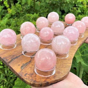 Rose Quartz Crystal Sphere with Stand, Large 1.5 - 2&quot; Spheres (&#39;AAA&#39; Grade Rose Quartz Sphere, Polished Rose Quartz Crystals, Love Stone)