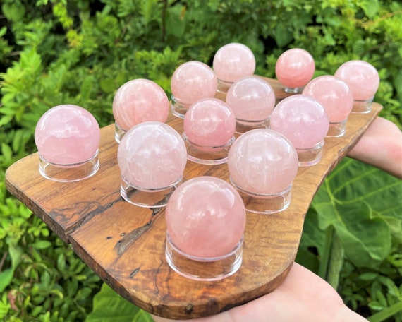 Rose Quartz Crystal Sphere with Stand, Large 2" Sphere ('AAA' Grade, Rose Quartz Sphere, Polished Rose Quartz Crystal, Love Stone)
