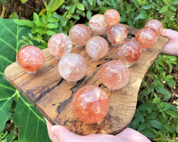 Hematoid Quartz Crystal Sphere with Stand, Large 2" Sphere ('AAA' Grade, Fire Quartz Sphere, Polished Hematoid Quartz Crystal)