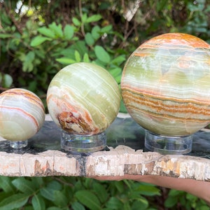 Green Onyx Crystal Sphere - 2" Medium, 3" Large, 4" Huge or 6" JUMBO Crystal Sphere with Stand ('A' Grade Green Onyx Spheres, Home Decor)