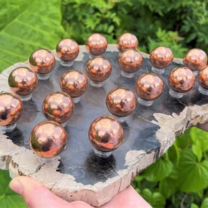 Large Copper Spheres - 30mm Polished Sphere + Display Stand (Premium Quality &#39;AAA&#39; Grade Solid Copper, Polished Pure Copper Spheres)
