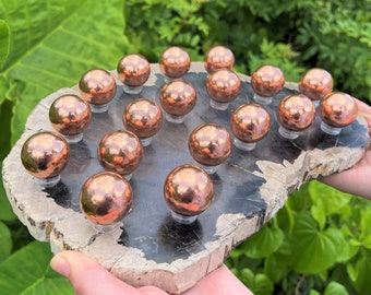 Large Copper Spheres - 30mm Polished Sphere & Display Stand ('AAA' Grade Solid Pure Copper)