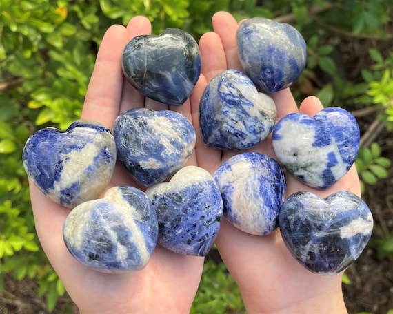 LARGE Sodalite Heart Crystal, 1.75" - Choose How Many Bulk Discounts! (Palmstone Heart, Blue Sodalite Heart, Polished Sodalite Heart)