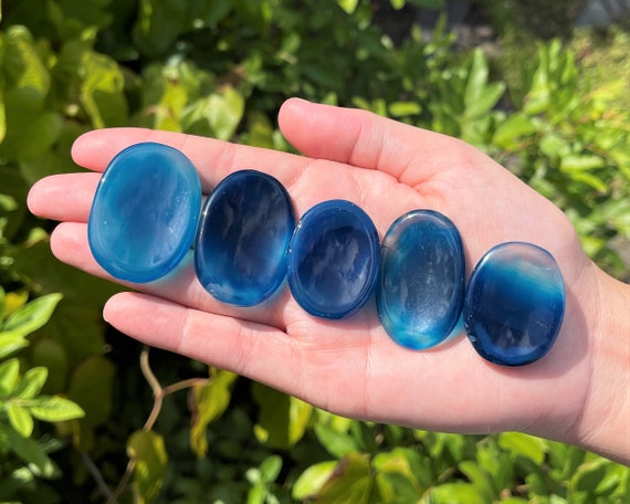 Blue Onyx Worry Stone - Choose How Many (Smooth Polished Palm Stone, Blue Onyx Palm Stone, Blue Onyx Crystal)