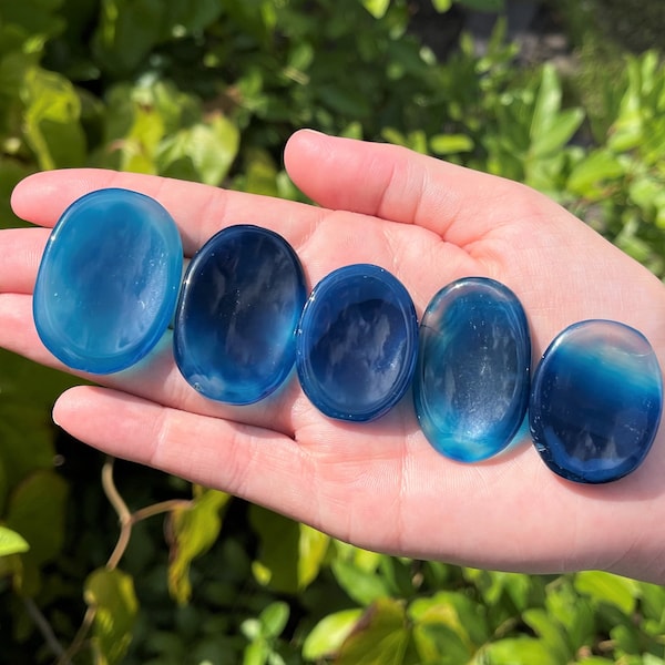 Blue Onyx Worry Stone - Choose How Many (Smooth Polished Palm Stone, Blue Onyx Palm Stone, Blue Onyx Crystal)