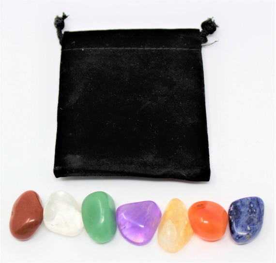 Gemstone CHAKRA Kit: Balancing Set of 7 Tumble Stones & Carry Pouch - Choose How Many (7 Chakra Bag, Set #2)