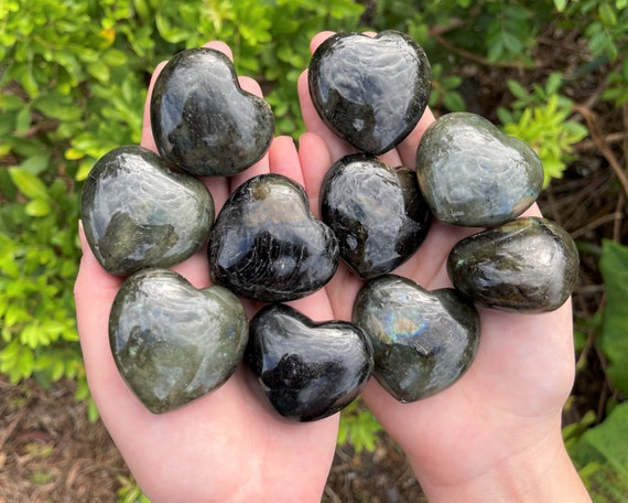 LARGE Labradorite Heart Crystal, 1.5 - 1.75": Choose How Many Bulk Discounts! (Palmstone Heart, Polished Labradorite Heart, Carved Heart)