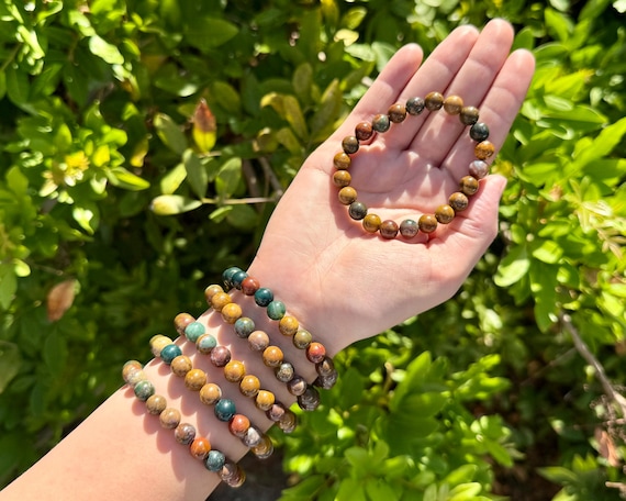 Sea Jasper Bead Bracelet: 8 mm Round Crystals (Premium Grade Stretch Gemstone Bracelet)