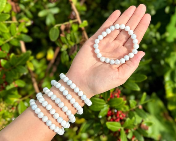 Celestite Bead Bracelet: 8 mm Round Crystals (Natural Celestite Bracelet, Premium Grade Stretch Gemstone Bracelet)