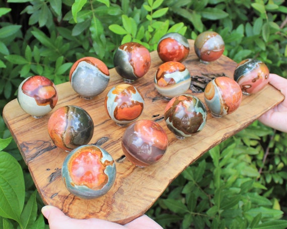 Polychrome Jasper Crystal Sphere with Stand, Large 1.5 - 2" Sphere ('AAA' Grade Desert Jasper Sphere, Polychrome Jasper Sphere)