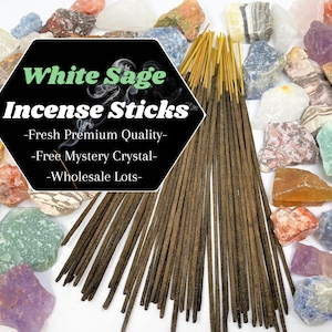 WHITE SAGE Incense Sticks + FREE Mystery Crystal: Choose How Many (Wholesale Bulk Lots)
