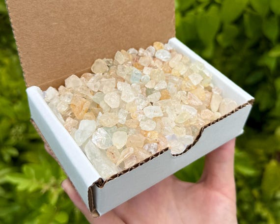 Topaz Rough Natural Chips 1/2 lb Box: Small Raw Topaz Crystal Collection (8 oz Premium Quality Yellow & Blue Topaz Crystals From India)
