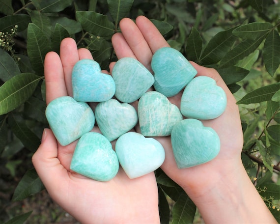 Amazonite Heart Stone: LARGE 1.75" (Crystal Heart, Gemstone Heart, Palm Heart, Puffed Heart, Carved Heart)