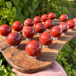 Red Jasper Crystal Sphere with Stand, 1.5&quot; Polished Spheres (Grounding Crystal Ball, Protection Stone, Root Chakra Crystal, Home Decor)