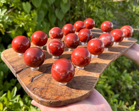 Red Jasper Crystal Sphere with Stand, 1.5" Polished Spheres (Grounding Crystal Ball, Protection Stone, Root Chakra Crystal, Home Decor)