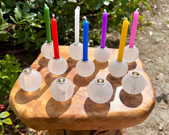 Selenite Sphere Candle Holder for Ritual Candles - Choose How Many, Bulk Discounts! (Premium Quality Selenite Crystals, Spell Candle Holder)
