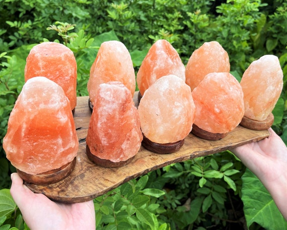 Natural Himalayan Salt Mountains - 4" Salt Rock Decoration With Wood Base (Pink Salt Himalyan Salt Crystal Mountain, Home Decor Crystal)