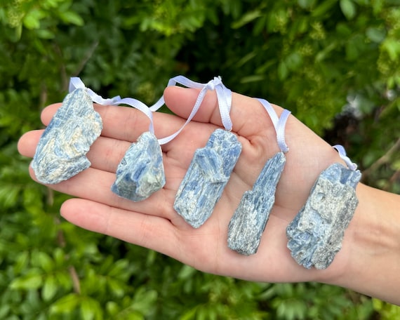 Blue Kyanite Chunk Christmas Ornament - Natural Blue Kyanite Decorative Oraments (Gemstone Christmas Ornaments, Holiday Home Decor)