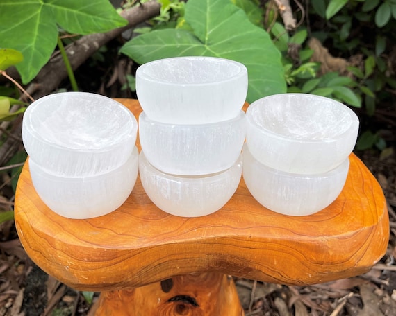 Wholesale Bulk Lot of 7 Selenite Charging Bowls, Medium 3" White Offering Bowl (Selenite Crystal Cleaning Bowl, Charging & Purification)