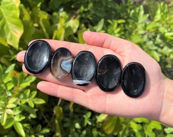 Black Onyx Worry Stone - Choose How Many (Smooth Polished Pocket Stone, Black Onyx Palm Stone, Black Onyx Crystal)