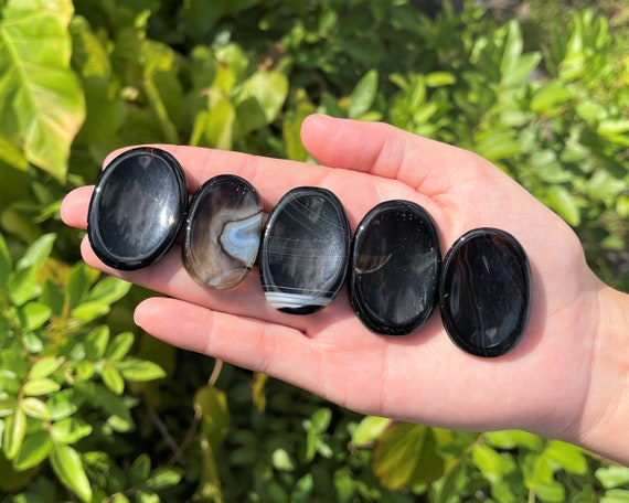 Black Onyx Worry Stone - Choose How Many (Smooth Polished Pocket Stone, Black Onyx Palm Stone, Black Onyx Crystal)